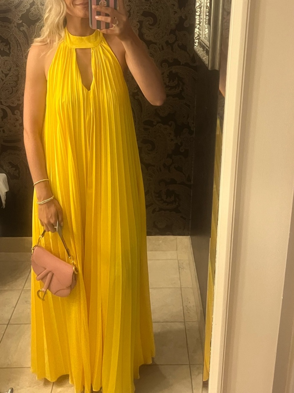 Hutch Yellow Halter Pleated Maxi Dress